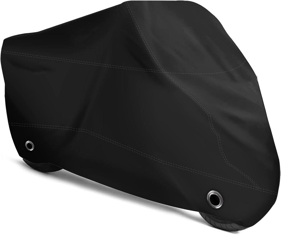XYZCTEM Motorcycle Cover -Waterproof Outdoor Storage Bag,Made of Heavy Duty Material, Fits up to 97" All Motors(Black& Lockholes& Professional Windproof Strap)