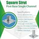 4Pcs Post Bases Strut Post Base Single Channel - Heavy Duty Galvanized Zinc Plated Square for Single Channel Fence Post Base - Side Orientation - 6-inch x 6-inch Base (4), Silvery