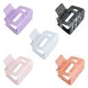 5 Pcs Square Hair Claw Clips, Marble & Solid Color Hair Claws for Women, Non-Slip Plastic Hair Clips for Thick/Thin Hair, Daily & Styling Use (Purple, Black Marble, Light Blue, Pink, Coral)