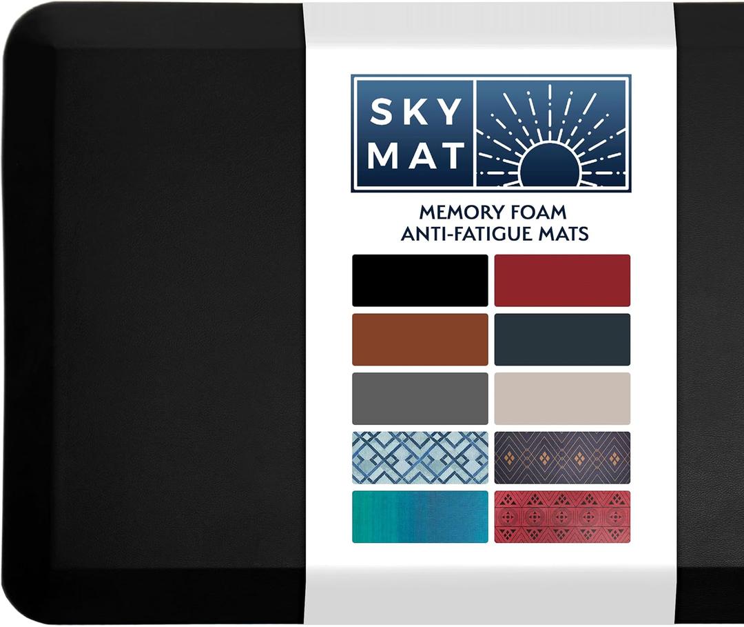 Sky Solutions Anti Fatigue Mat - 3/4" Cushioned Kitchen Rug and Standing Desk Mat & Garage - Non Slip, Waterproof and Stain Resistant (20" x 32", Black)