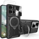 Phone Case for Motorola Moto G75 5G Case with Glass Screen Protector, [2 Pack] Built Slide Camera Protection Cover,Military Heavy Duty Full Body Protective Phone Case - Black