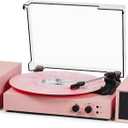 Vinyl Record Player with Bluetooth and External Stereo Speakers, | Vinyl to MP3 Converter | 3-Speed Turntable with USB Recording, AUX Input, RCA Output, Headphone Jack, Auto Stop, Pink
