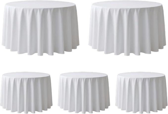 Surmente 120 inch Round Tablecloths -5 Pack White Round Table Cloths, Polyester Fabric Table Covers for Weddings, Banquets, or Restaurants