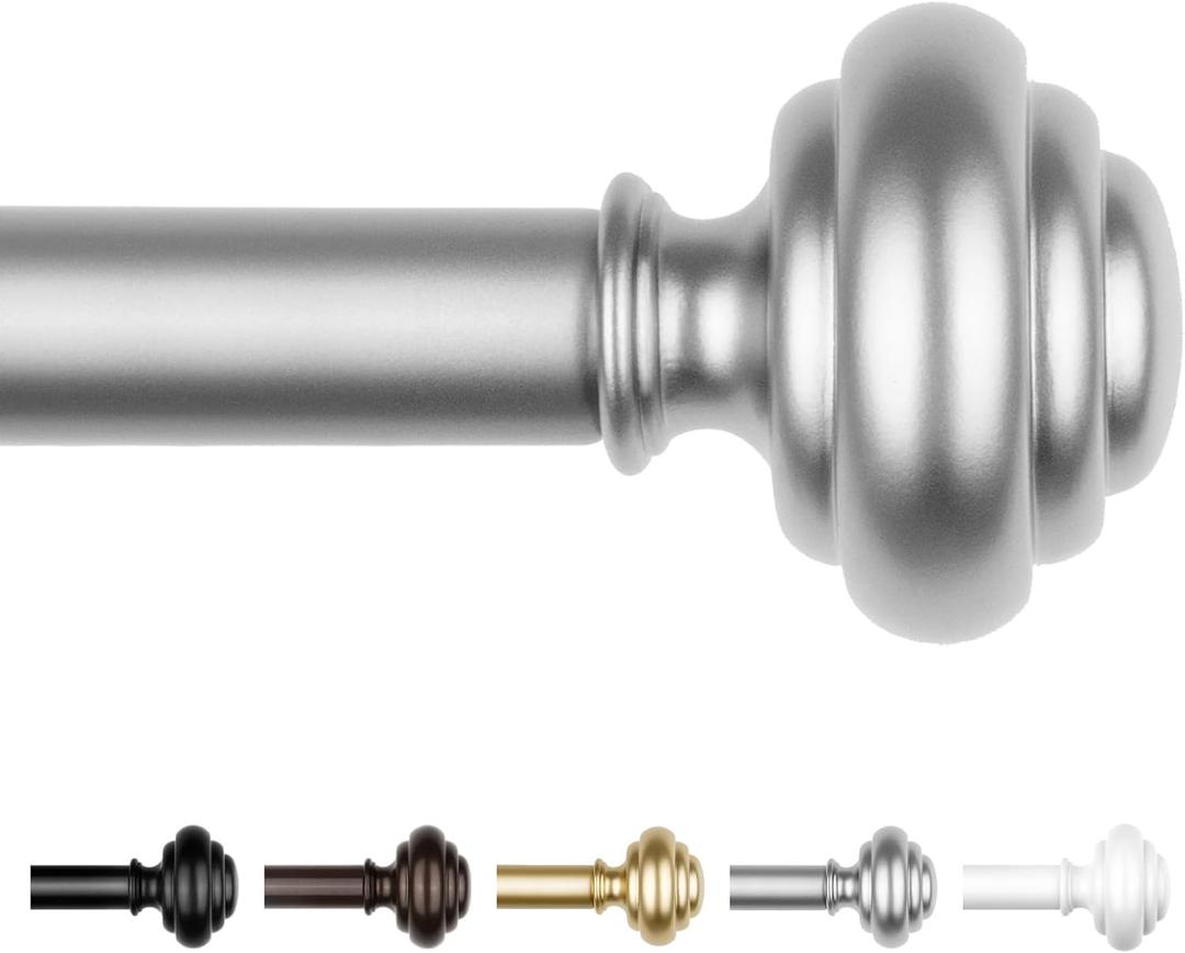KAMANINA Silver Curtain Rods for Windows 72 to 144 Inches (6-12ft) Long Heavy Duty Curtain Rods, 7/8 Inch Adjustable Decorative Drapery Rods Set with Modern Finials