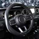 KAFEEK White Crystal Steering Wheel Cover, Sparkly Clear Diamond Breathable Leather Car Protector, Universal 15 Inch Fit for Women Girls, Anti-Slip Comfortable, Silver White