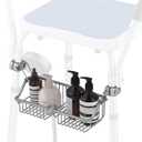 Rustproof Hanging Shower Caddy for Shower Chair, Stainless Steel Bathroom Basket for Bathroom Chair Bench,Showers Caddy Chair with Hooks, Shampoo Bottle Holder for Elderly, Pregnant, Handicap, Patient
