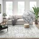 jinchan 6x9 Area Rug for Living Room Washable Soft Throw Rug Ultra-Thin Stain Resistant Non-Slip Distressed Vintage Floral Large Carpet for Bedroom,Dining Room,Home Office,Nursery (6' x 9' (Buttery Soft), Border Grey)