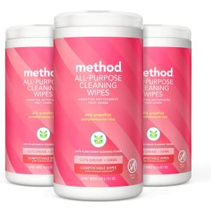 Method All-Purpose Cleaning Wipes, Pink Grapefruit, Multi-Surface, Compostable, 70 Count (Pack of 3)