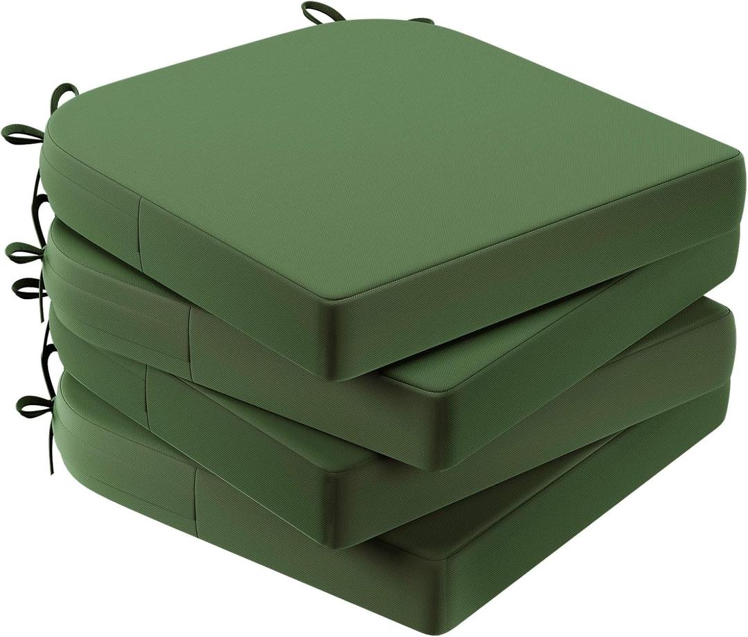 AAAAAcessories Outdoor Seat Cushions for Chairs, Waterproof, Fade-Resistant Patio Furniture Replacement Cushions, 17" x 16" x 2", Set of 4, Dark Moss