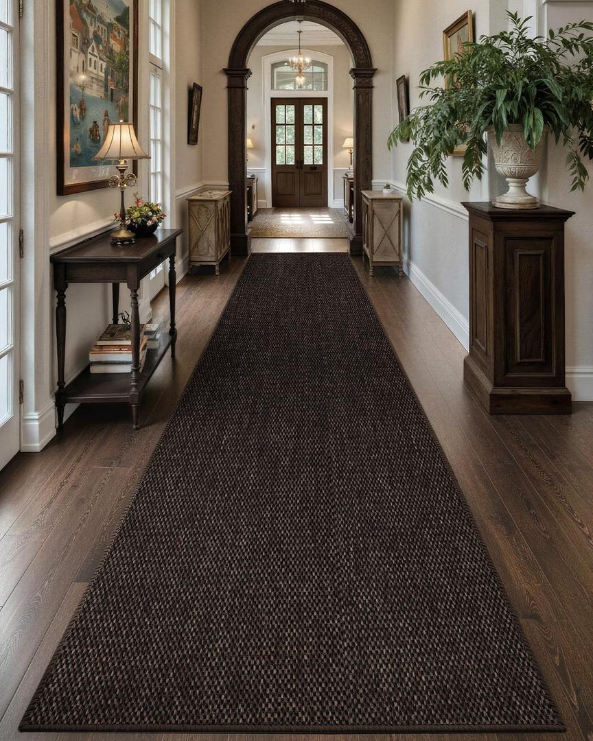 Color&Geometry Door Mat 2'4"x12' Runner Rug with Rubber Backing, Non Slip Washable Hallway Rug, Carpet Runners for Hallway Living Room Bedroom, Heather Brown (Rolled-up NO Creases)