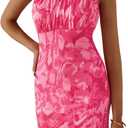 PRETTYGARDEN Women's Floral Bodycon Maxi Dress Summer Beach Sundress Sleeveless Spaghetti Strap Wedding Guest Dress (Pink, XXL)