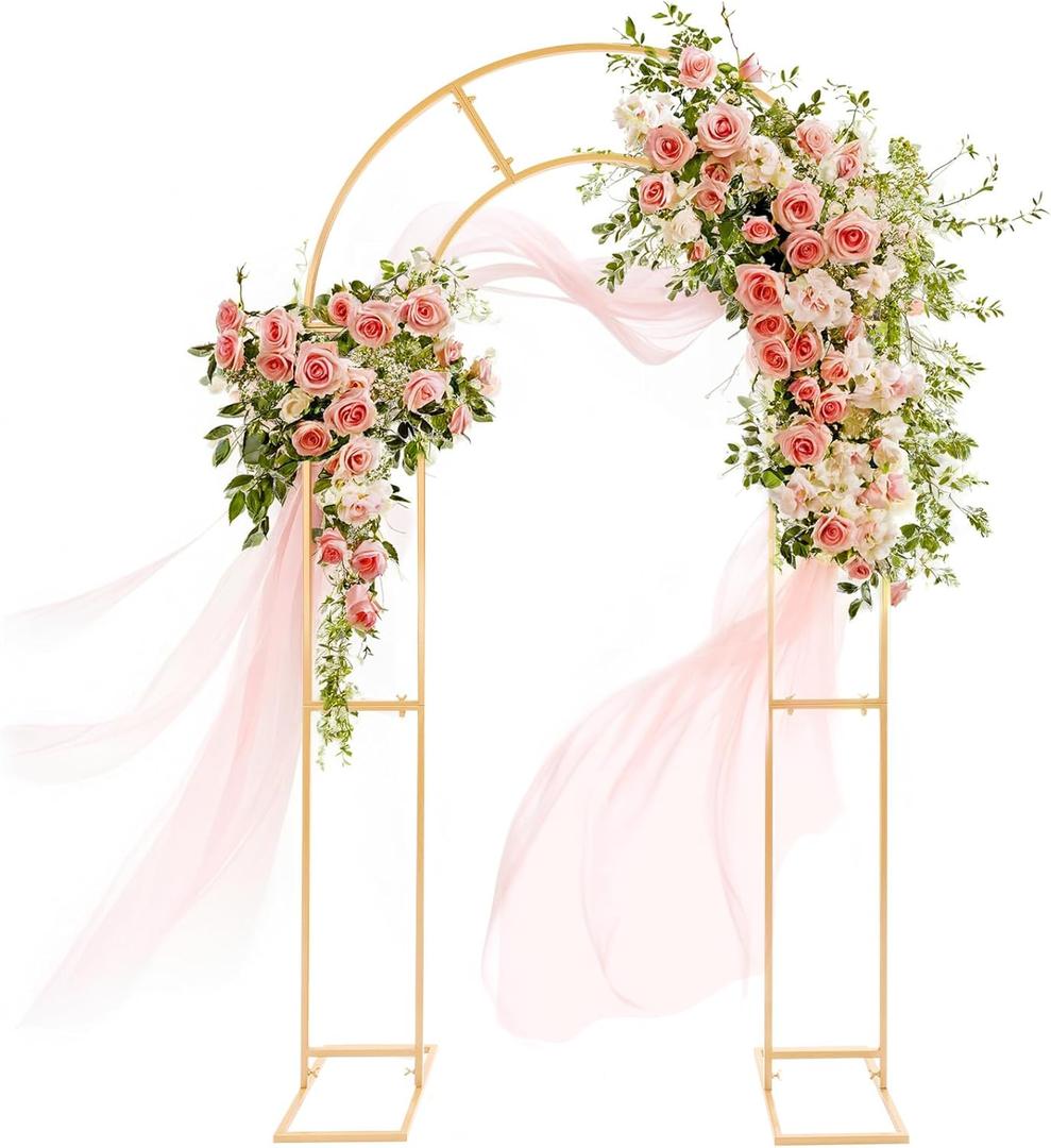 GRENTY Open Arch Backdrop Stand,7.2 FT Metal Double Arch Backdrop Frame U Shaped Wedding Arches for Wedding Ceremony, Baby Shower, Birthday Party, Graduation Party, Photo Backdrops (Gold)