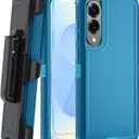for Samsung S25 Edge Case with HD Tempered Glass Screen Protector, for Galaxy S25 Edge Heavy Duty Phone Case (with Belt Clip-Lake Blue)