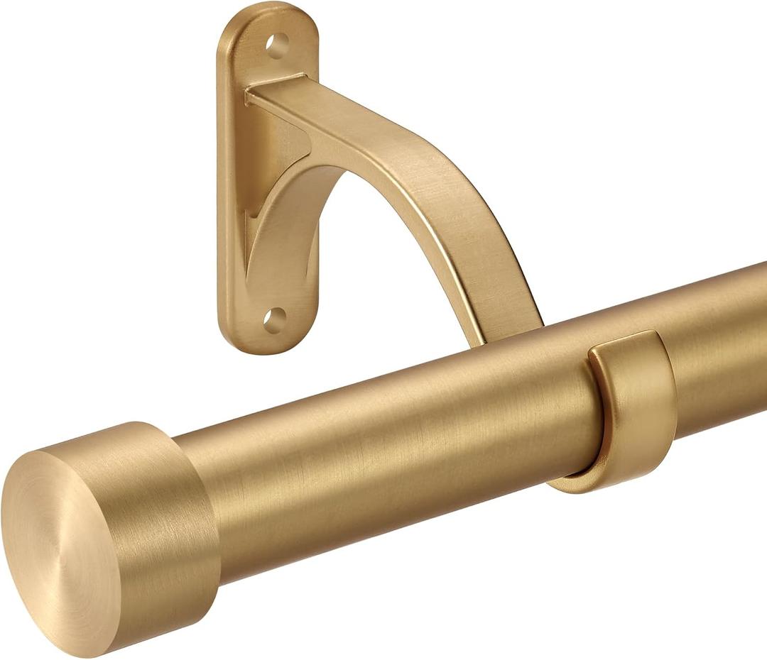 1-Inch Diameter Curtain Rod, Adjustable Rod Set with Premium Aluminum Brackets and Finials, Single Heavy-Duty Curtain Rods for Windows (Brushed Gold, 72-144")
