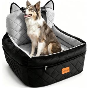 Dog Booster Car Seats for S/M Dogs Up to 35lbs,Pet Car Seat/Travel Bed with Washable&Removable Cover,Storage Pockets,Dog Safety Belt and Elevated Cushion Fits in Front/Back Seat
