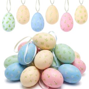 Lewtemi 12 Pcs Floral Spring Eggs Hanging Tree Decor Watercolor Pastel Plastic Eggs Ornament for Birch Tree Spring Centerpiece Basket Decorations Holiday Display Indoor Wreath Garland Decor