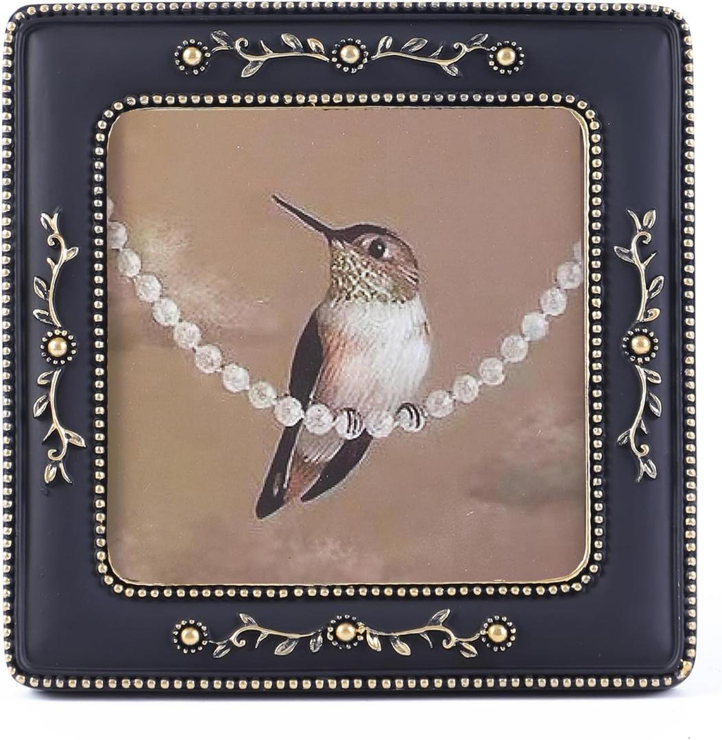 SIKOO 4x4 Vintage Picture Frame Square Small Antique Picture Frame Wall Mount and Tabletop Display Vintage Wall Decor Retro Photo Gallery Black and Gold