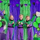 Monster Truck Foil Fringe Curtains Birthday Decorations, 2 Pack 3.28 x 6.56 Ft Cartoon Turtle Tinsel Backdrop Purple and Green Photo Booth Props Green Hero Birthday Party Decorations Favor Supplies