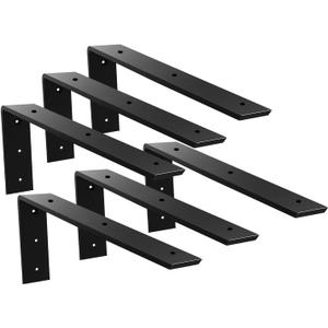 WINKER Countertop Support Bracket 6 Pack Heavy Duty 3/8" Thick Hidden L Shelf Bracket 14" x 6" x 2.5" Metal Corbels for Quartz/Granite/Wood/Concrete/Laminate Countertops, Black