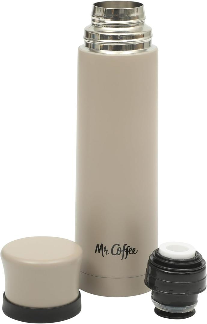 Mr. Coffee Silverleaf 23 oz Stainless Steel Thermal Bottle  Double Wall Vacuum Insulated Travel Mug with Leak-Proof Lid, Taupe  Hot & Cold Beverage Flask for Work, Commute, or Camping