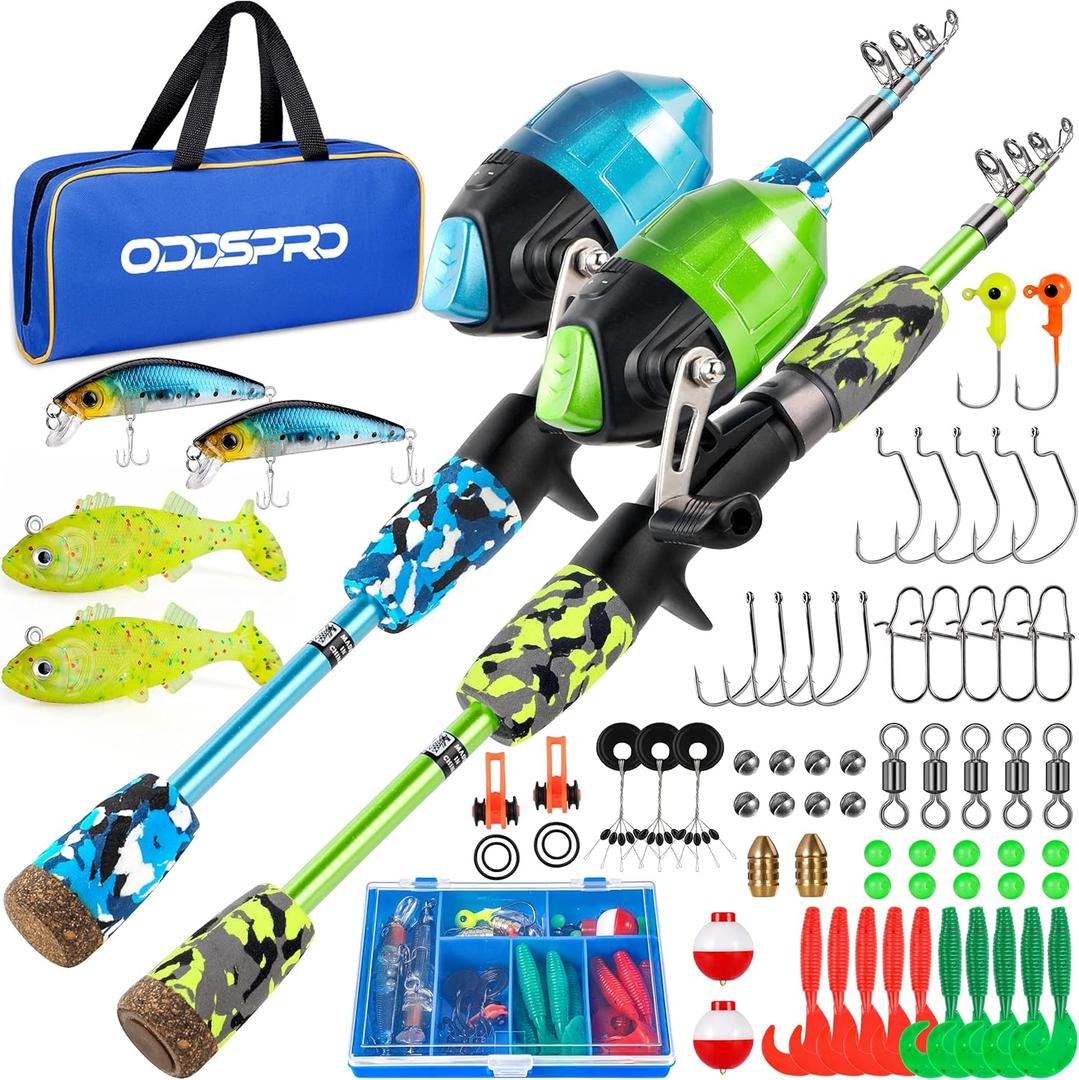 ODDSPRO Kids Fishing Pole Pink, Portable Telescopic Fishing Rod and Reel Combo Kit - with Spincast Fishing Reel Tackle Box for Girls, Youth (4.92 ft, 2 pack (Blue+Green)) ODDSPRO Kids Fishing Pole Pink, Portable Telescopic Fishing Rod and Reel Combo Kit - with Spincast Fishing Reel Tackle Box for Girls, Youth (4.92 ft, 2 pack (Blue+Green))