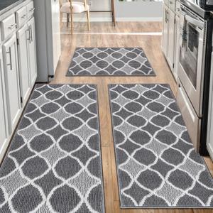 Kitchen Mats for Floor 3 Piece Set,Farmhouse Kitchen Runner Rugs Non Skid Washable,Soft Comfort Kitchen Mats for Floor Sets,Kitchen Area Rug Floor Mat for Bathroom Entryway Indoor Door((Grey) (1'8" x 4'11")