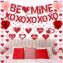 Pre-Strung Valentines Day Decorations, Red BE Mine XO Valentine's Banner,Heart Garlands & Hanging Swirls & Heart Honeycomb for Party Supplies, Valentines Decor Home Anniversary Wedding Bedroom