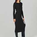 ANRABESS Women Long Sleeve Sweater Dress Crewneck Bodycon Stretch Slim Fit Ribbed Knit Midi Dresses 2025 Fall Trendy Outfits Black Small (Black, S)