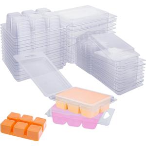 150 Pack Wax Melt Clamshells Molds, 6-Cavity Clear Empty Plastic Cubes Wax Melt Container for DIY Wax Melt Candles Wickless Tarts Candles (Square)