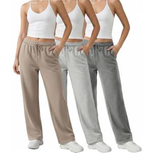 Common Stitch 3 Pack Straight Leg Fleece Lounge Sweatpants for Women  Deep Pockets, Relaxed Fit, Elastic Drawstring Waist (Large, Taupe / Lt. Heather Grey / Med. Heather Grey)