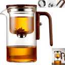 Enchanti Magic Tea Pot, 900ML Water Separation Glass Teapot with Wooden Handle, Press Control Enchanti Tea Infuser with Strainer for Loose Leaf Witchcraft Tea Kettle