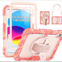 SEYMAC Case for iPad (A16) 11th/10th Generation 2025/2022 (11″/10.9″), Heavy Duty Full-Body Shockproof Protective Case with Screen Protector, Rotating Stand, Hand/Shoulder Strap, Multicolor/Pink