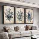 Large Framed Botanical Wall Art - Jane Loudon Floral Wall Decor Set of 3 Vintage Flower Painting Prints Retro Rustic Morning Glory Canvas Pictures for Living Room Bedroom Office Artwork 20"x28" Each
