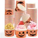 Grencian 120 Pcs Halloween Treat Snack Cups 12 Oz Disposable Pumpkin Ghost Bowls Disposable Paper Cup Orange Black Paper Cup Dessert Bowls Food Tasting Cups for Halloween Party Supplies