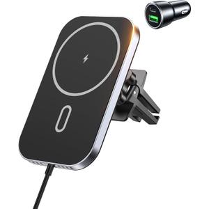 Mukiya for MagSafe Car Mount Charger with Adapter, 360 Rotation Magnetic Wireless iPhone Car Charger for Air Vent, Compatible with iPhone 17/16/15/14/13/12 Series, Gifts for Husband/Men