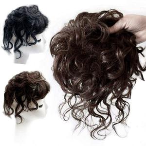 N/H Short Curly Toupee 100% Real Human Hair Curly Fluffy Hair Topper Top Hairpiece Clip in Topper with Bangs for Women 10" Black