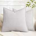Set of 2 Soft Textured Decorative Throw Pillow Covers 18x18 Inch Cozy Farmhouse Cushion Cover Square Accent Pillow Cases for Bed Couch Sofa Living Room, Light Grey