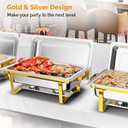 ROVSUN Chafing Dishes for Buffet 4 Pack, 9QT Chafing Dishes [Elegant Gold & Silver] with Rolled-Edge Design, Catering Chafer Warmer Set with Folding Frame for Party Wedding Banquet