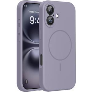 Miracase Magnetic for iPhone 16 Plus Case, [Soft Anti-Scratch Microfiber Lining], Compatible with MagSafe, Liquid Silicone Shockproof Drop Protection Phone Case for 16 Plus,Lavender Gray