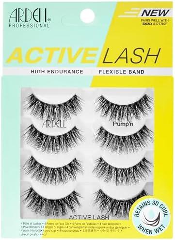 Ardell Active Lash - Pump’n, False Eyelashes, Cat Eye Lashes Wispy, Water-Resistant, Lightweight, 4 pairs, 1-Pack