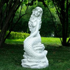 20" H Mermaid on Ocean Rock Garden Statue Resin Outdoor Sculpture Large Outside Decor for Lawn Patio Pool Home Ornament Large Mermaid Figurine Collectible Nautical Fairy Tale