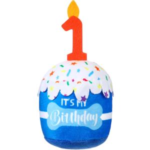 Dog Birthday Cake Toy Accessories for Girl Boy Gifts, Squeaky Plush Toy for Dog Birthday Party Decor Favor for Large, Medium and Small Dogs (1st,Blue)
