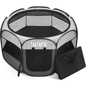 Portable Pet Playpen for Medium Dogs & Cats, Foldable Puppy Safety Pen with Removable Zipper Top, Breathable Mesh Dog Delivery Room, Indoor Isolation Cage for Pets (Light Grey, Medium)