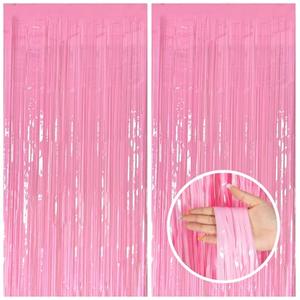 2 Pack Party Backdrop Decorations Pink Tinsel Curtain Party Backdrop Foil Fringe Birthday Decorations Photo Booth Streamer Pink Theme Bachelorette Graduation Decor