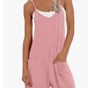 Muchpow Women's V Neck Sleeveless Romper Summer Casual Loose Spaghetti Strap Short Overalls Jumpersuit with Pockets L
