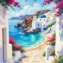 Mrnsiet Paint by Number for Adults Beginners, Easy Seaside Town Paint by Numbers Kits on Canvas, DIY Coastal City Oil Painting Kits Adults' Paint-by-Number Kits for Home Wall Decor 16x20 Inch (MT22397-US)