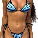 Sexy Bikinis for Women 2 Piece Bikini Spaghetti Strap Swimsuits Solid Color Bathing Swimwear Triangle Bathing Suit (Medium, Blue)