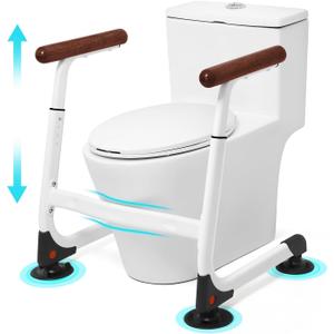 Toilet Safety Rails, Stable Toilet Handles for Elderly and Disabled with 4 Suction Cups, Adjustable Height Toilet Rails for Seniors with, Toilet Assist Rails Handrails Up to 350 LBS, Brown Color