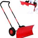 Snow Shovel with Wheels,29" Snow Removal Tool with Metal Angled Blade,Snow plow Shovel with Adjustable Handle for Doorway Sidewalk Driveway Snow Clean,Snow Pusher with Ergonomic Double Rod Handle