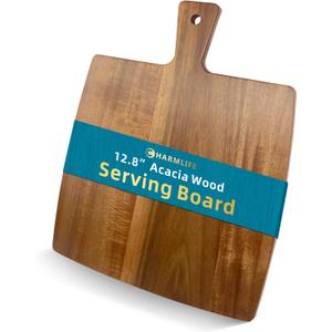 Large Acacia Wood Cutting Board and Chopping Board with Handle 16 x 13 Cheese Board Pizza Board Pizza Cutting Board with Handle- Decorative Charcuterie Boards for Kitchen